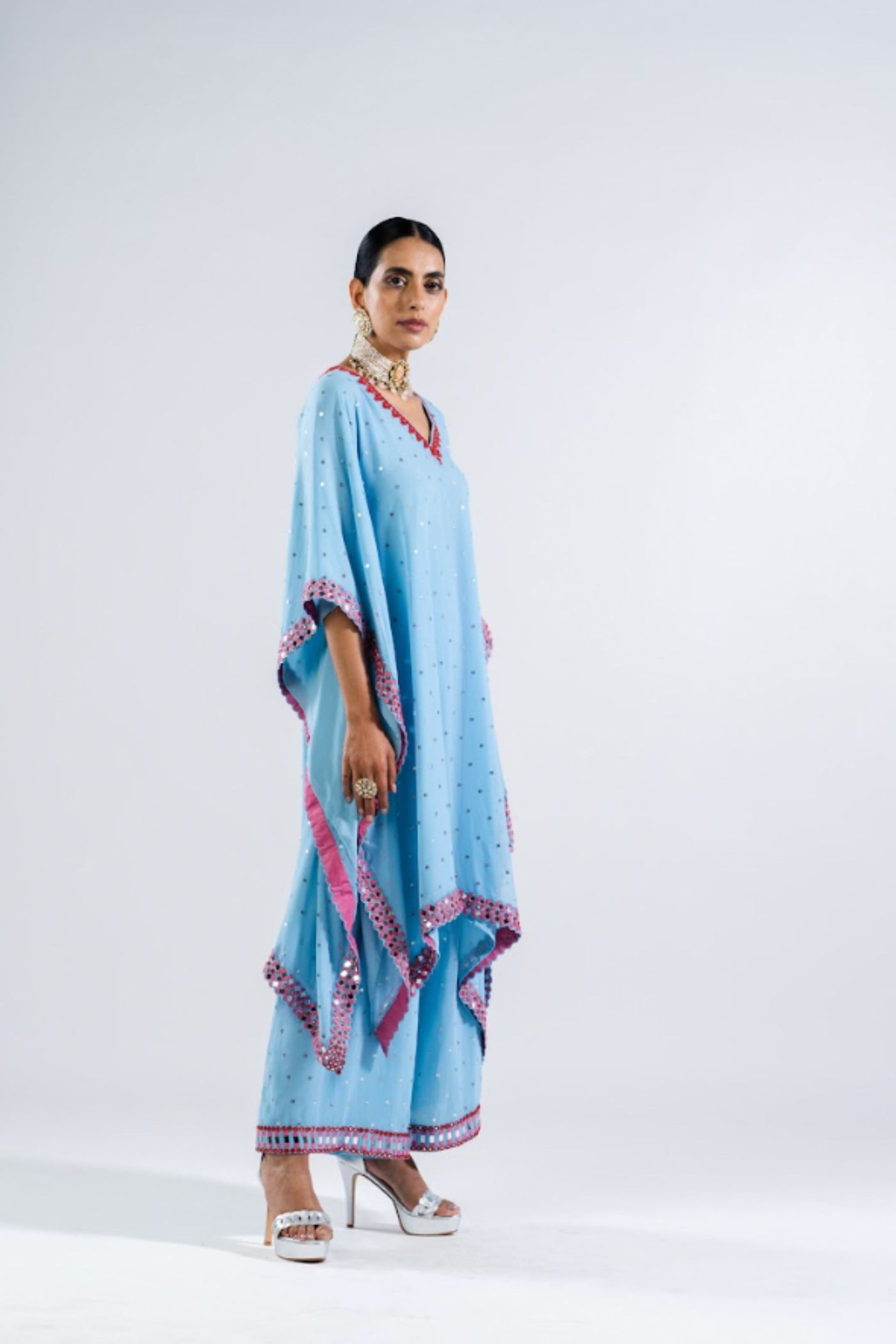 V Vani Vats Ice Blue Kaftan Set Indian designer wear online shopping melange singapore