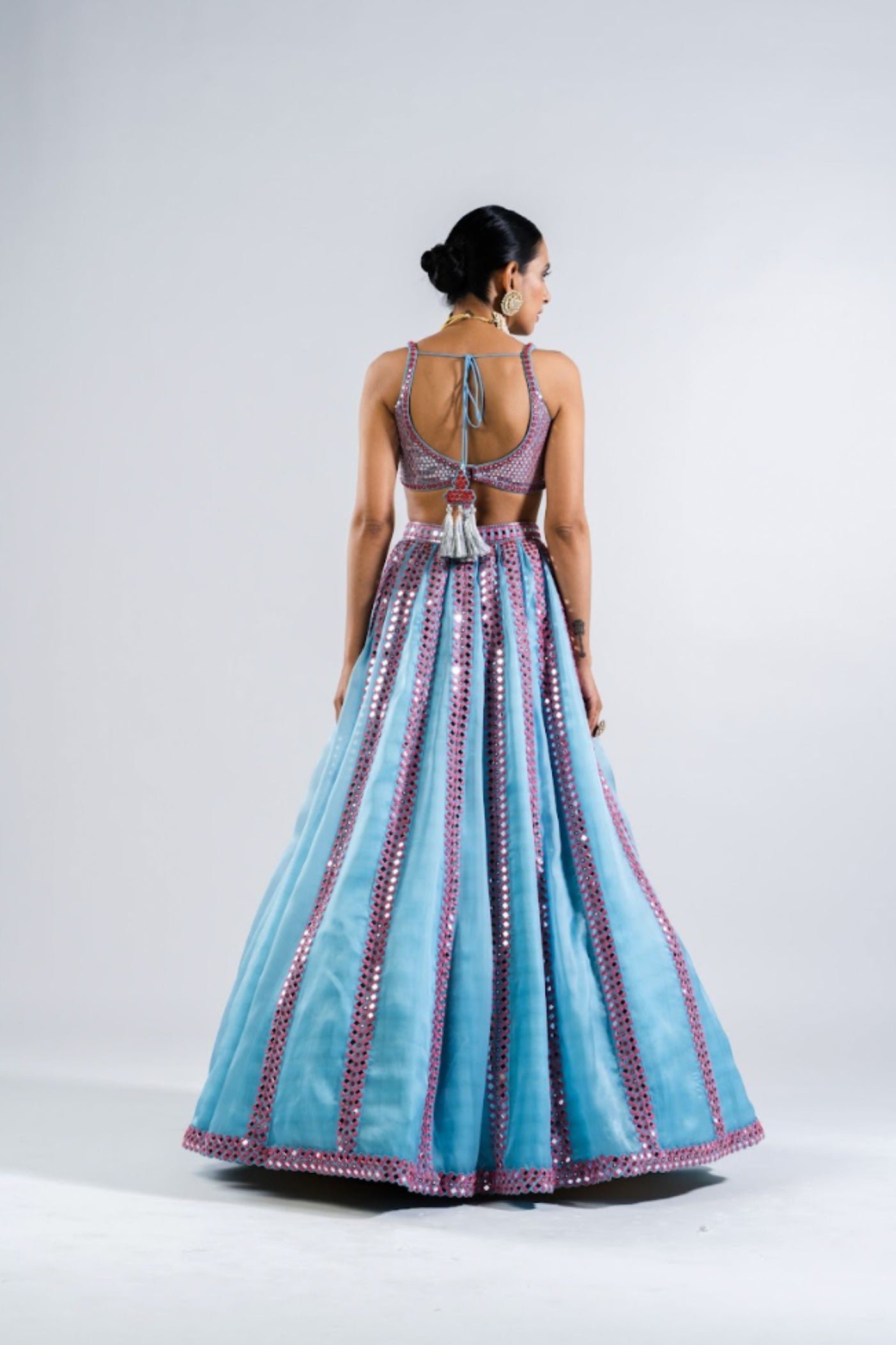 V Vani Vats Ice Blue Mirror Seam Lehenga Set Indian designer wear online shopping melange singapore