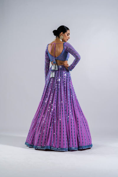 V Vani Vats Mauve Linear Drop Lehenga Set Indian designer wear online shopping melange singapore