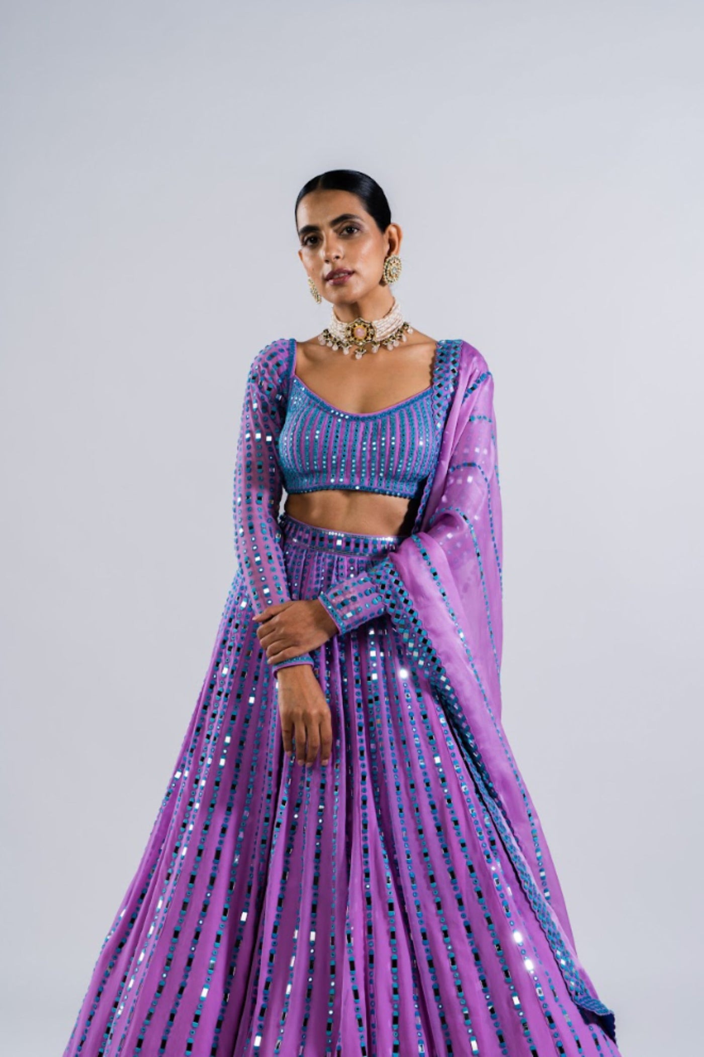 V Vani Vats Mauve Linear Drop Lehenga Set Indian designer wear online shopping melange singapore