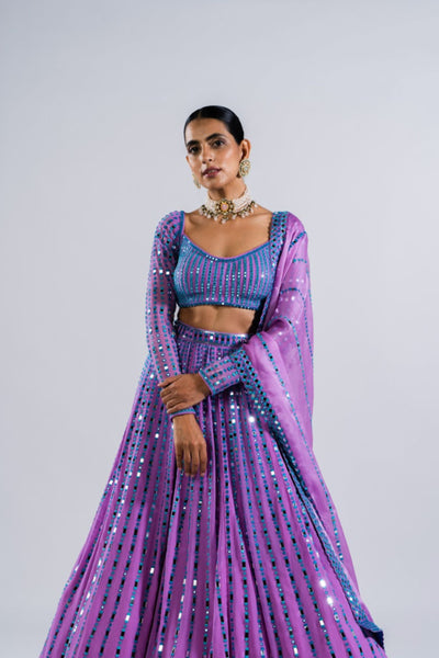 V Vani Vats Mauve Linear Drop Lehenga Set Indian designer wear online shopping melange singapore