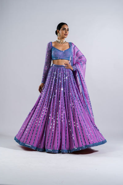 V Vani Vats Mauve Linear Drop Lehenga Set Indian designer wear online shopping melange singapore