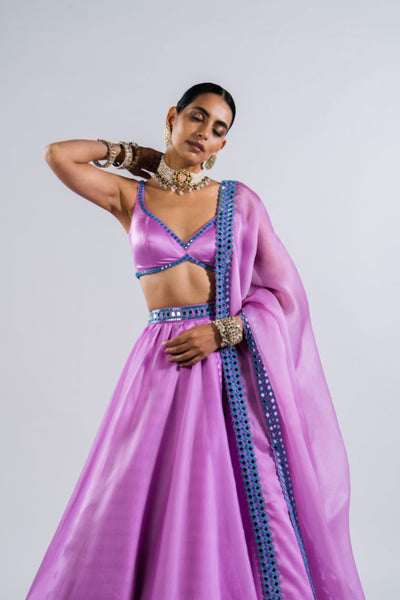 V Vani Vats Mauve Satin Organza Lehenga SetIndian designer wear online shopping melange singapore