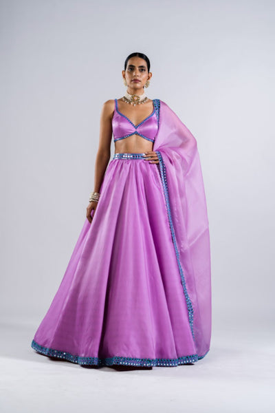 V Vani Vats Mauve Satin Organza Lehenga SetIndian designer wear online shopping melange singapore