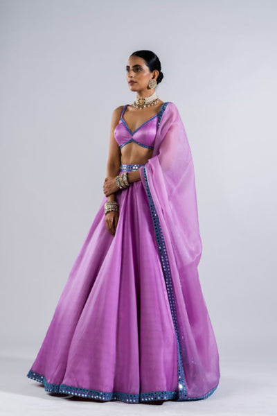 V Vani Vats Mauve Satin Organza Lehenga SetIndian designer wear online shopping melange singapore