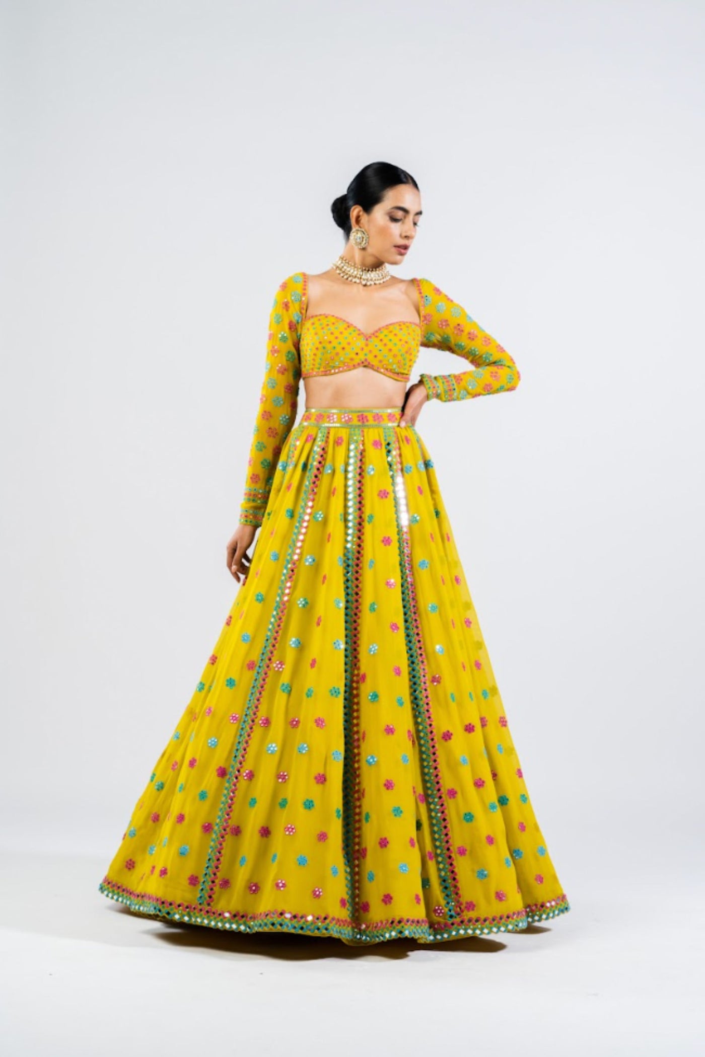 V Vani Vats Moss Green Flower Lehenga Set Indian designer wear online shopping melange singapore