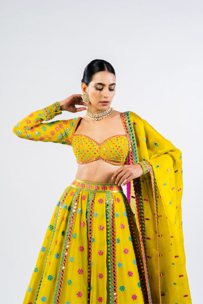 V Vani Vats Moss Green Flower Lehenga Set Indian designer wear online shopping melange singapore