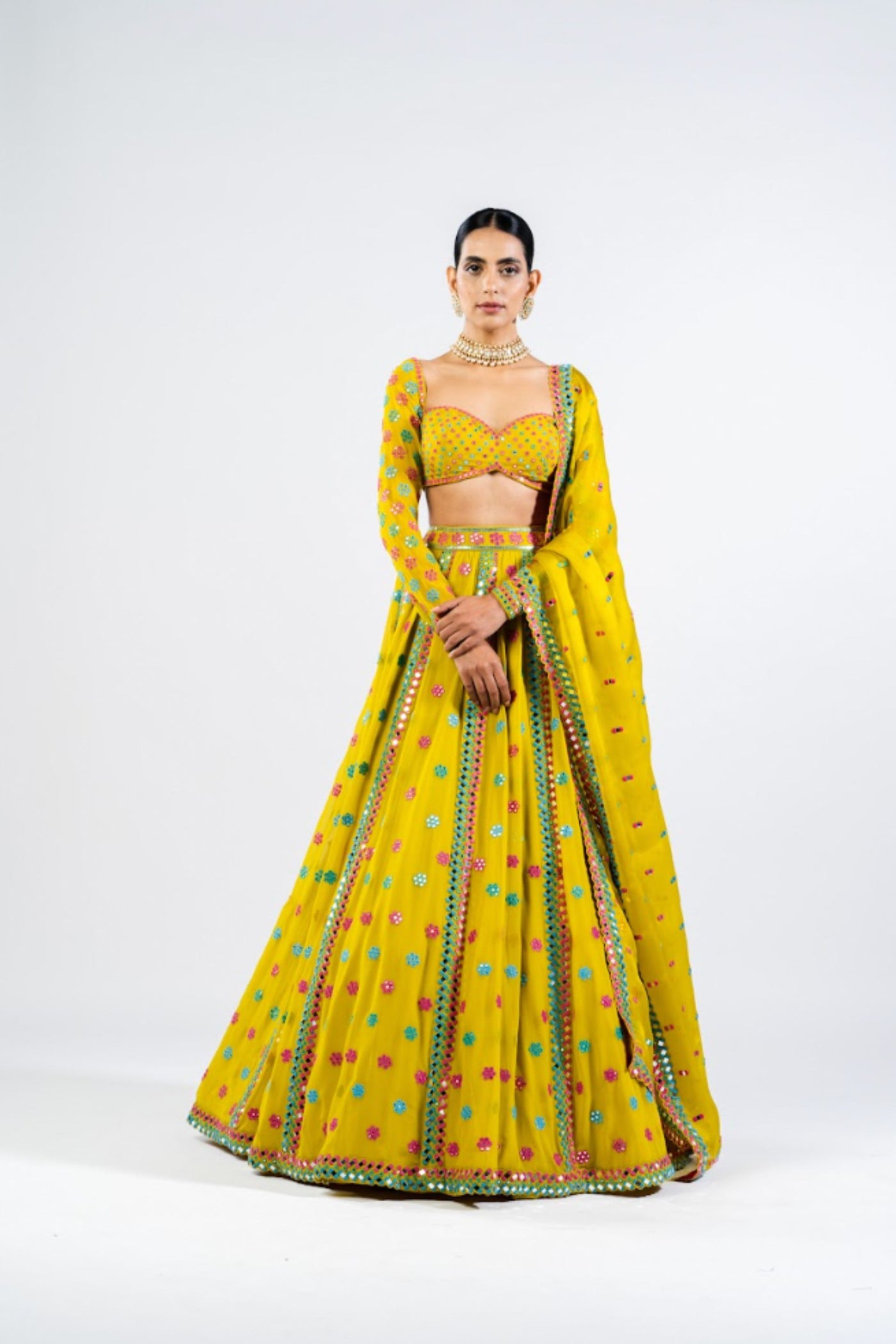 V Vani Vats Moss Green Flower Lehenga Set Indian designer wear online shopping melange singapore