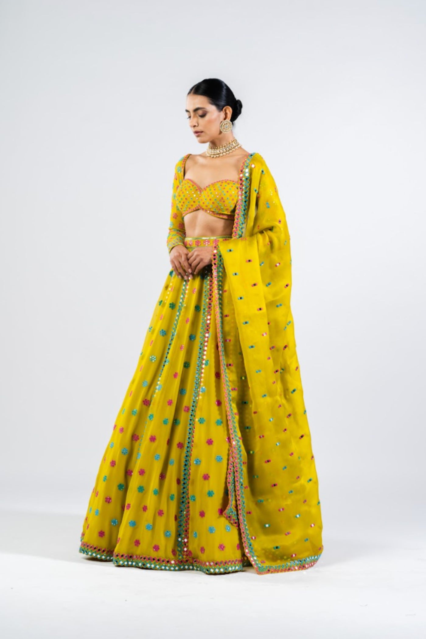 V Vani Vats Moss Green Flower Lehenga Set Indian designer wear online shopping melange singapore