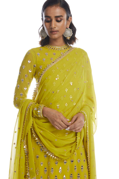 V Vani Vats Moss Green Kurta Pant Set Indian designer wear online shopping melange singapore