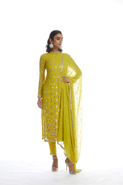 V Vani Vats Moss Green Kurta Pant Set Indian designer wear online shopping melange singapore