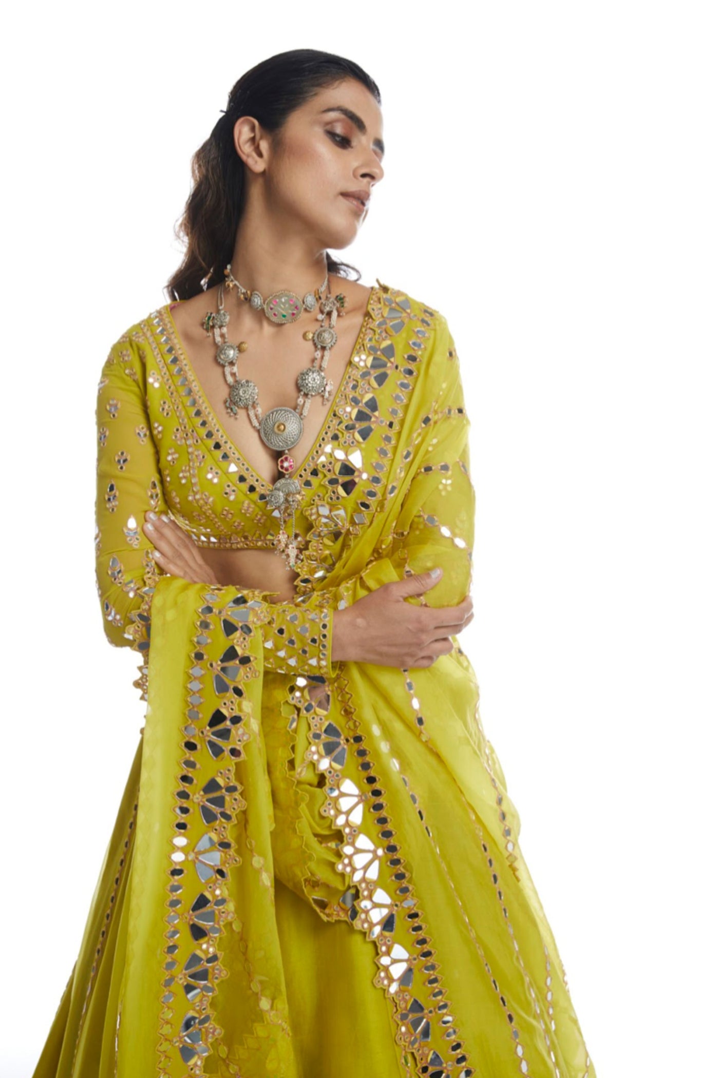 V Vani Vats Moss Green Lehenga Set Indian designer wear online shopping melange singapore