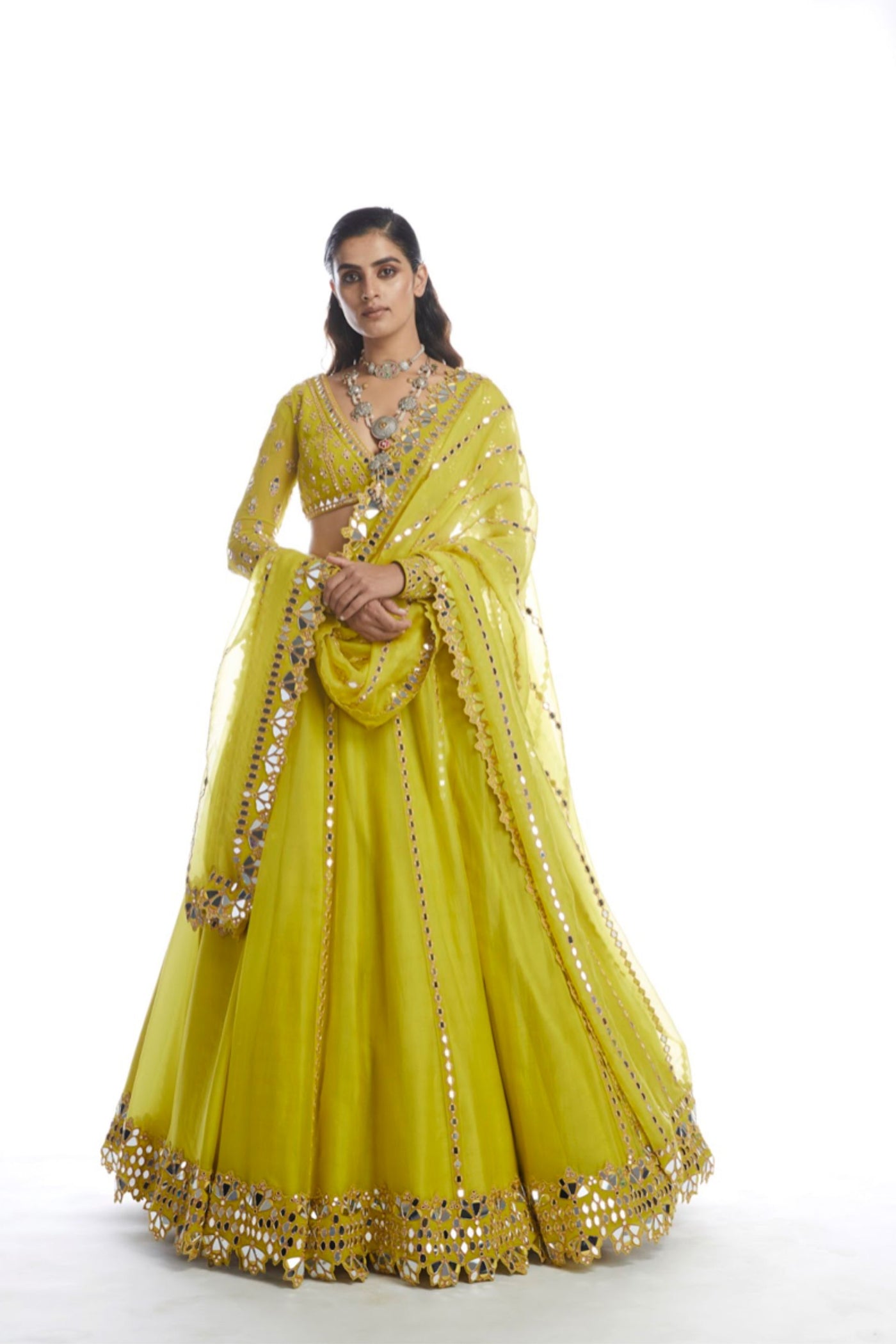 V Vani Vats Moss Green Lehenga Set Indian designer wear online shopping melange singapore