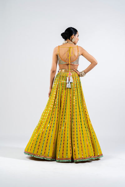 V Vani Vats Moss Green Linear Drop Lehenga With Metallic Blouse Indian designer wear online shopping melange singapore