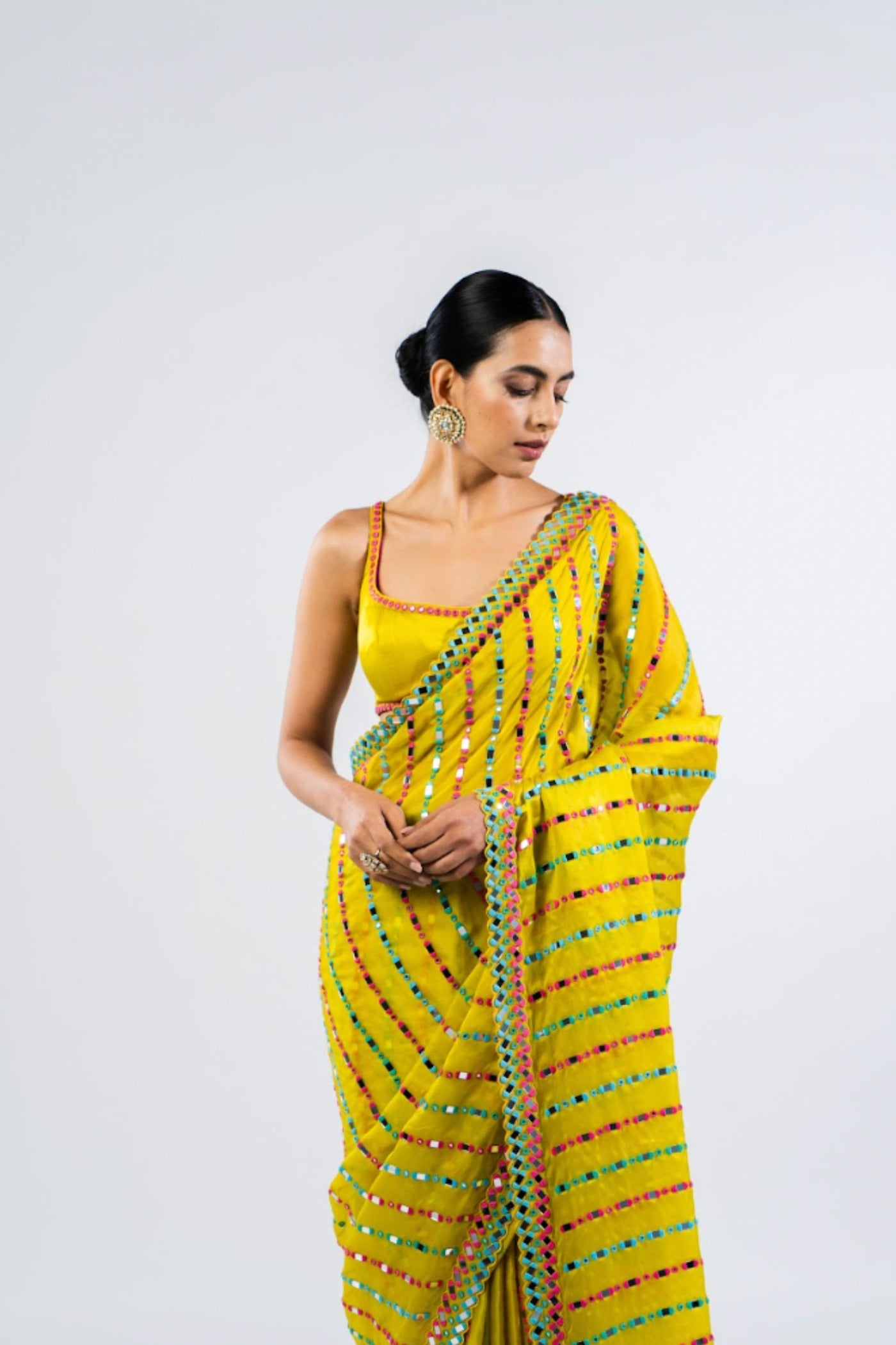 V Vani Vats Moss Green Mirror Saree Indian designer wear online shopping melange singapore