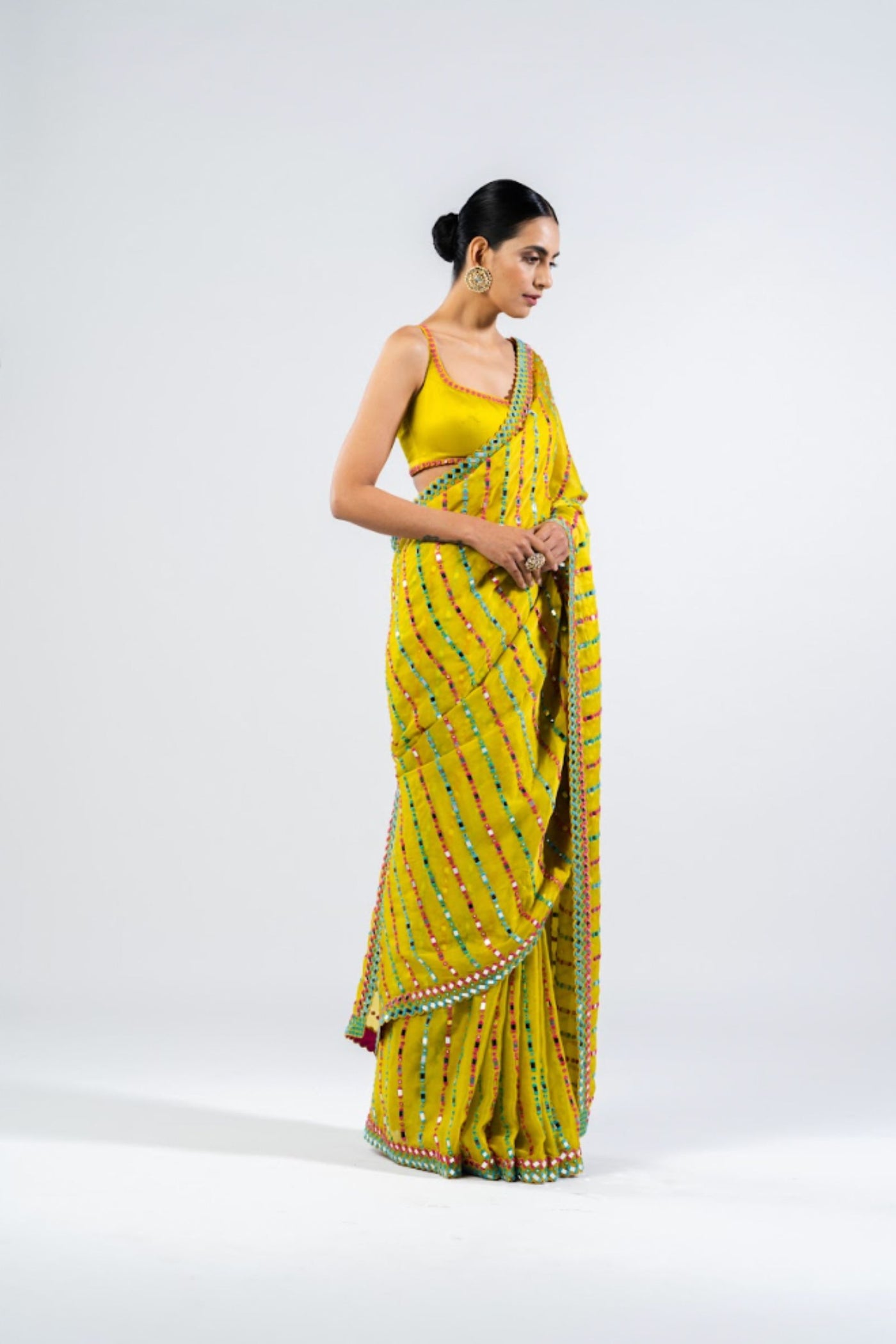 V Vani Vats Moss Green Mirror Saree Indian designer wear online shopping melange singapore
