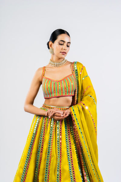 V Vani Vats Moss Green Mirror Seam Lehenga Set Indian designer wear online shopping melange singapore