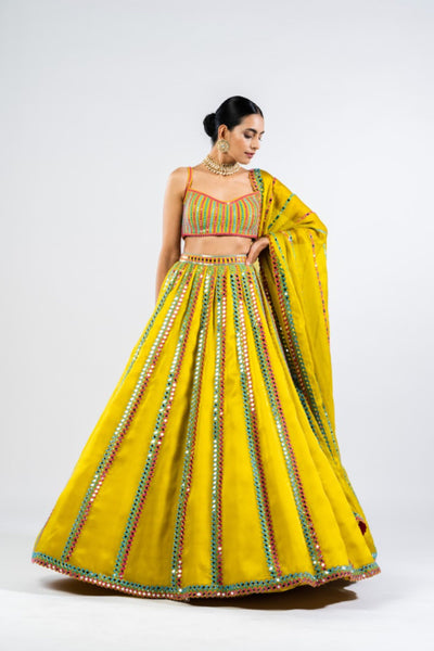 V Vani Vats Moss Green Mirror Seam Lehenga Set Indian designer wear online shopping melange singapore
