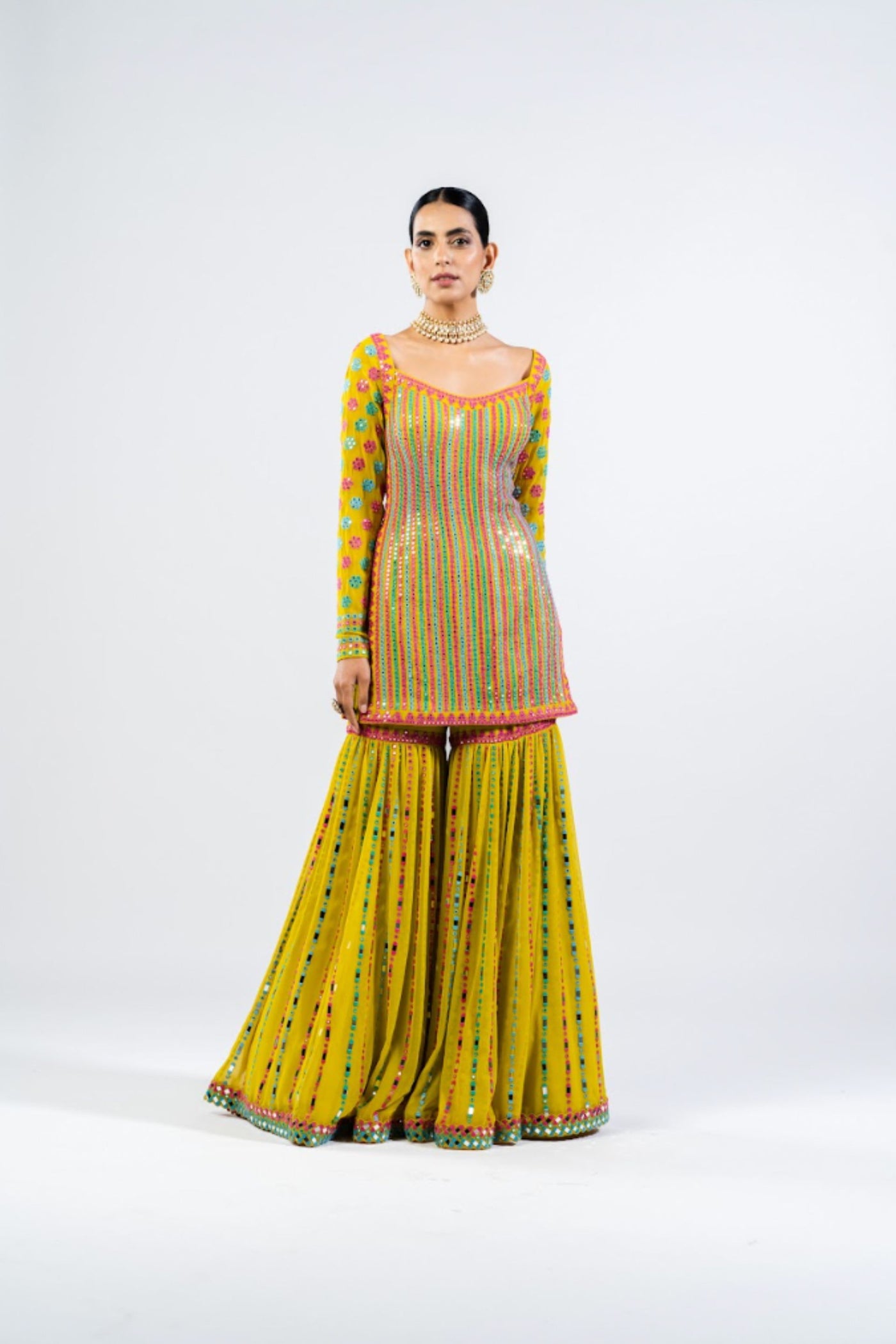 V Vani Vats Multi Color Moss Green Sharara Set Indian designer wear online shopping melange singapore