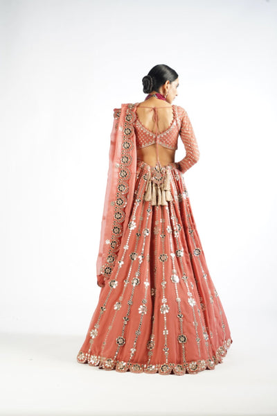 V Vani Vats Mellow Rose Big Flower Linear Lehenga Set Indian designer wear online shopping melange singapore