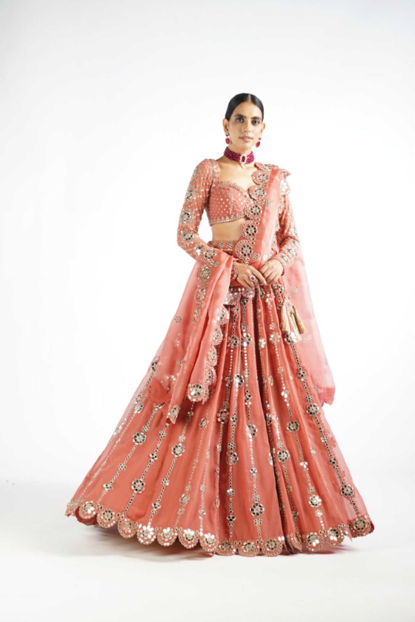 V Vani Vats Mellow Rose Big Flower Linear Lehenga Set Indian designer wear online shopping melange singapore