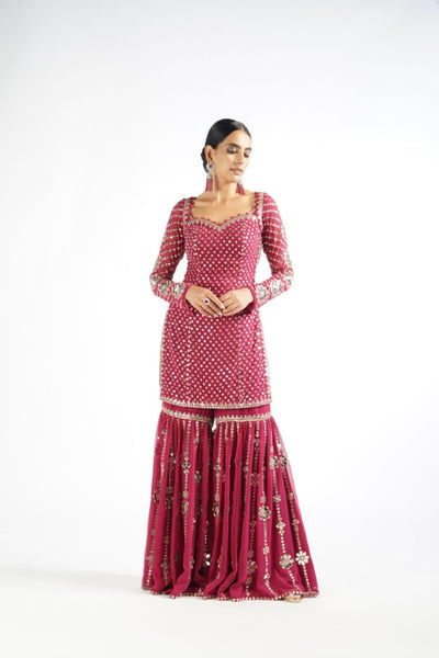 V Vani Vats Mellow Wine Sharara Set Indian designer wear online shopping melange singapore