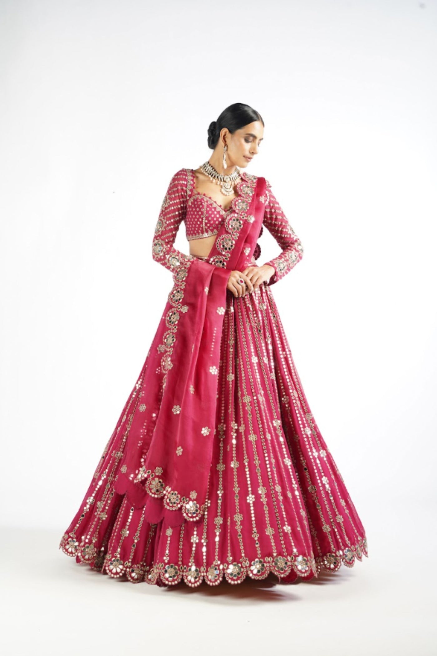 V Vani Vats Mellow Wine Small Flower Linear Lehenga Set Indian designer wear online shopping melange singapore