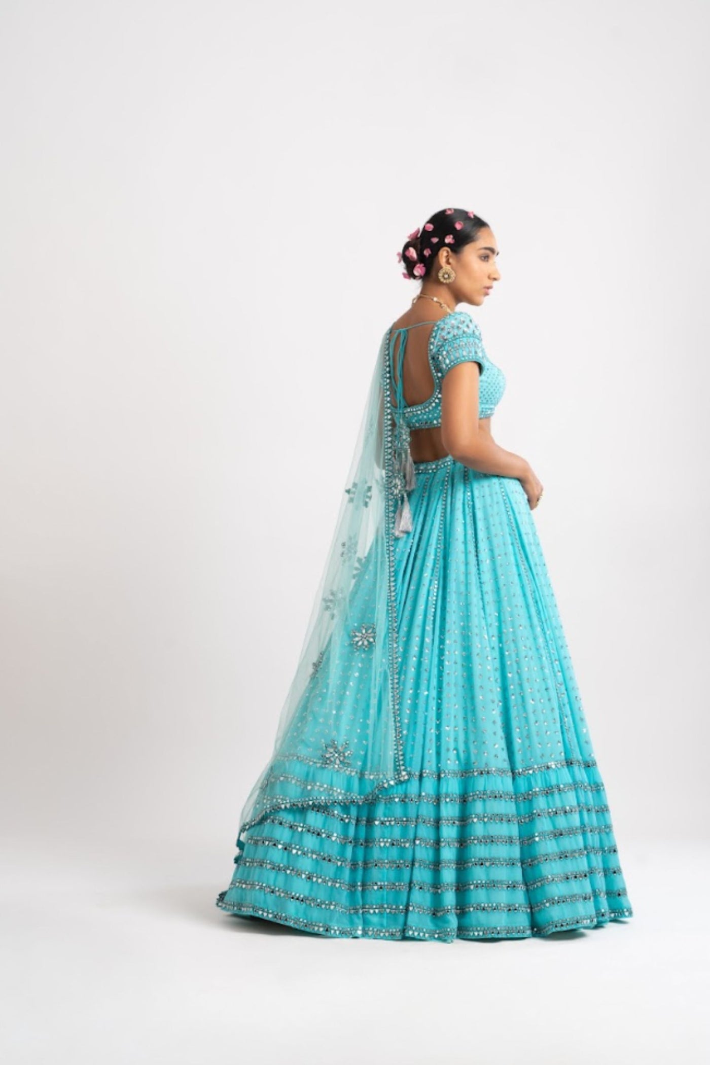 V Vani Vats Mint Blue Single Tier Lehenga Set indian designer wear online shopping melange singapore