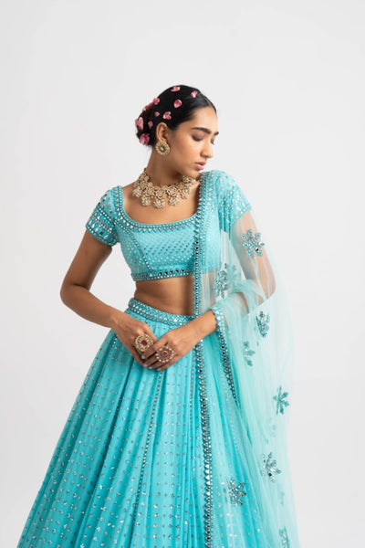 V Vani Vats Mint Blue Single Tier Lehenga Set indian designer wear online shopping melange singapore