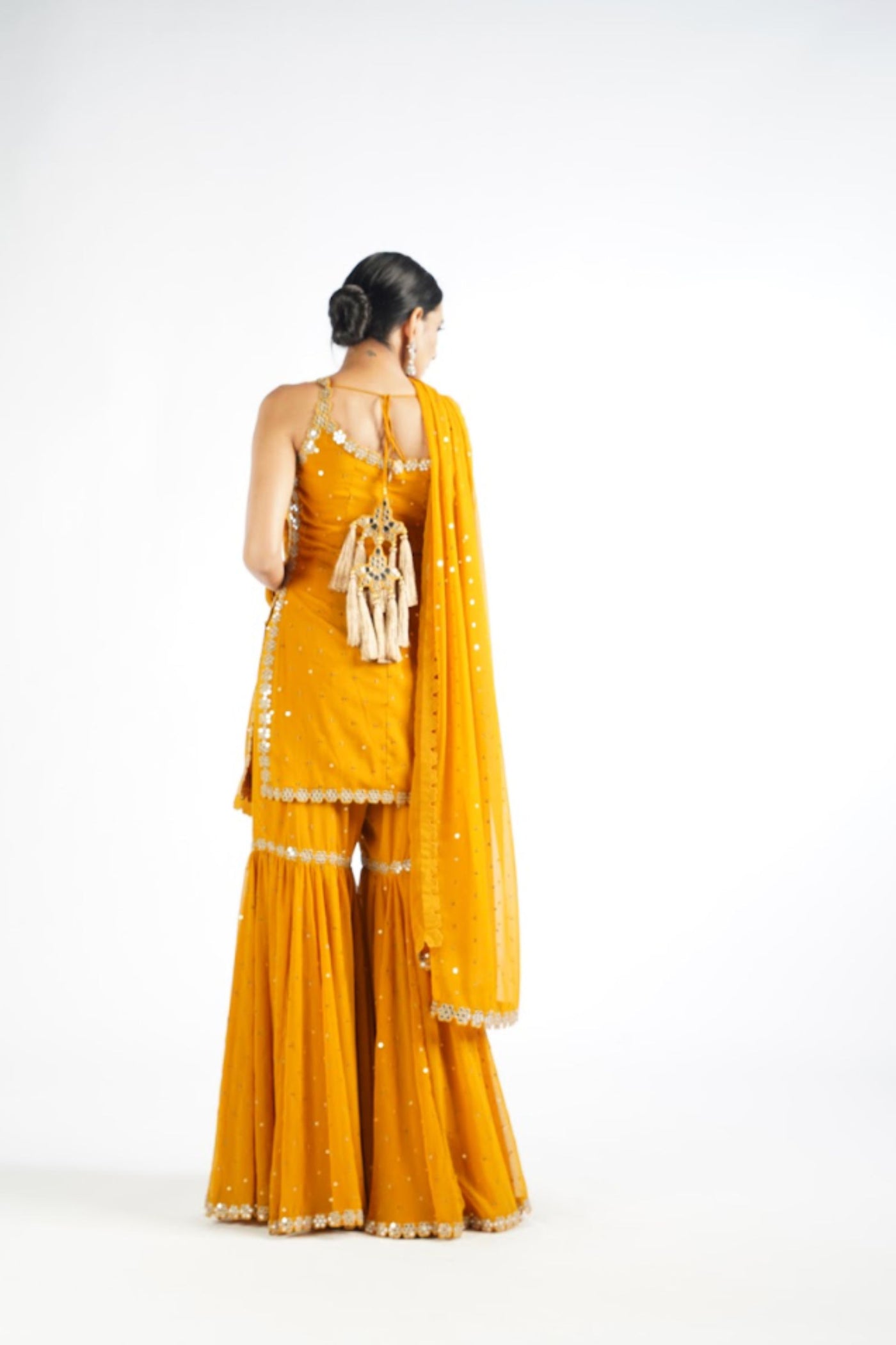 V Vani Vats Mustard Georgette Sharara Set Indian designer wear online shopping melange singapore
