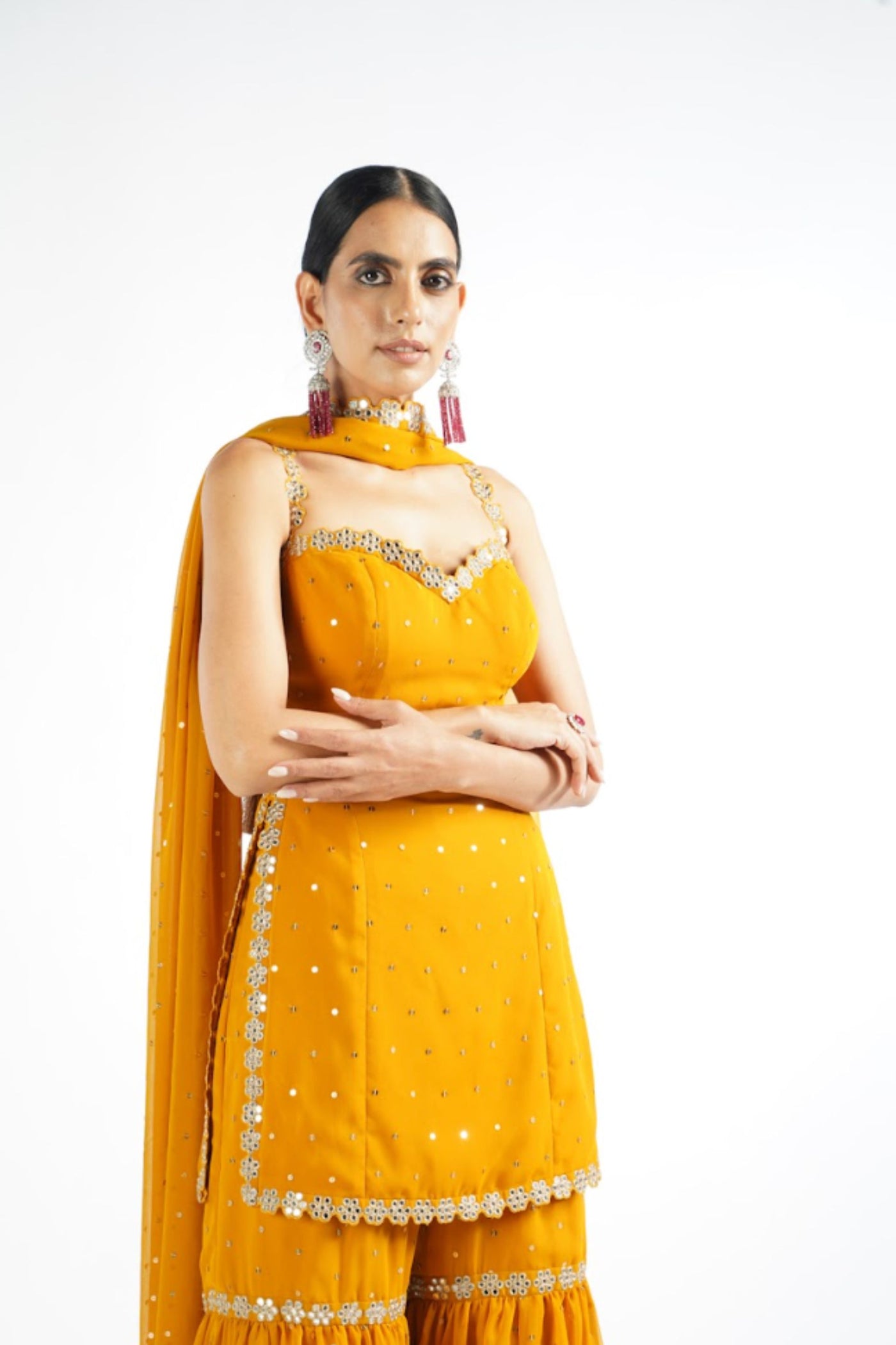 V Vani Vats Mustard Georgette Sharara Set Indian designer wear online shopping melange singapore