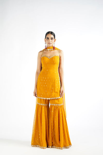 V Vani Vats Mustard Georgette Sharara Set Indian designer wear online shopping melange singapore