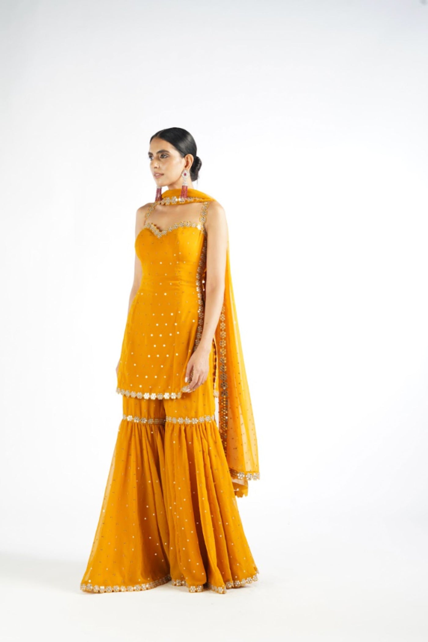 V Vani Vats Mustard Georgette Sharara Set Indian designer wear online shopping melange singapore