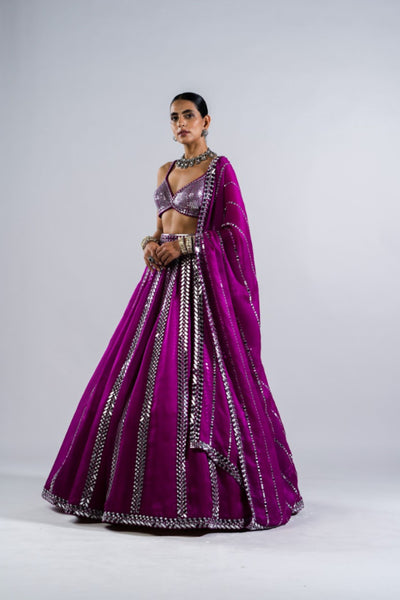 V Vani Vats Pop Wine Mirror Seam Lehenga Set Indian designer wear online shopping melange singapore