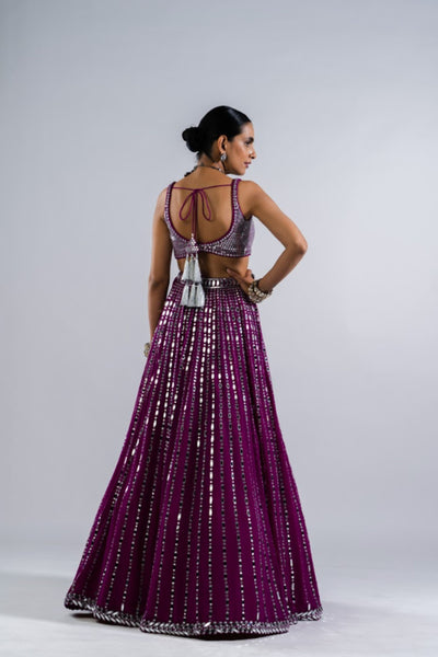 V Vani Vats Pop Wine Mirror Seam Lehenga Set Indian designer wear online shopping melange singapore