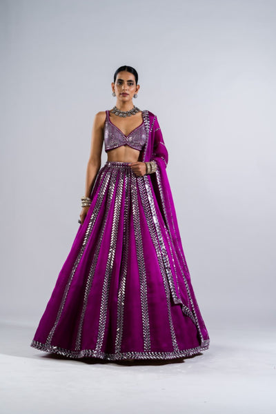 V Vani Vats Pop Wine Mirror Seam Lehenga Set Indian designer wear online shopping melange singapore