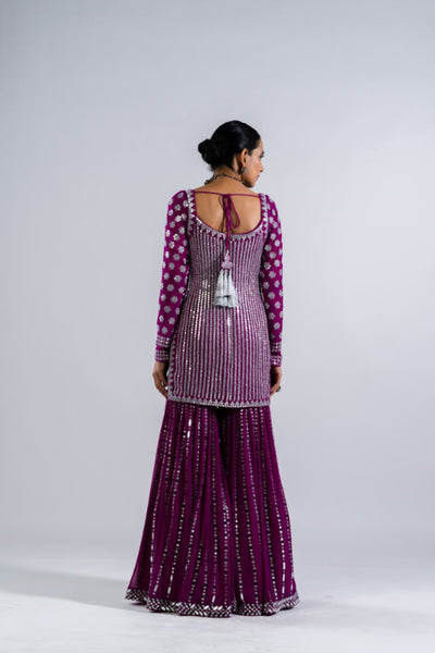 V Vani Vats Pop Wine Sharara Set Indian designer wear online shopping melange singapore