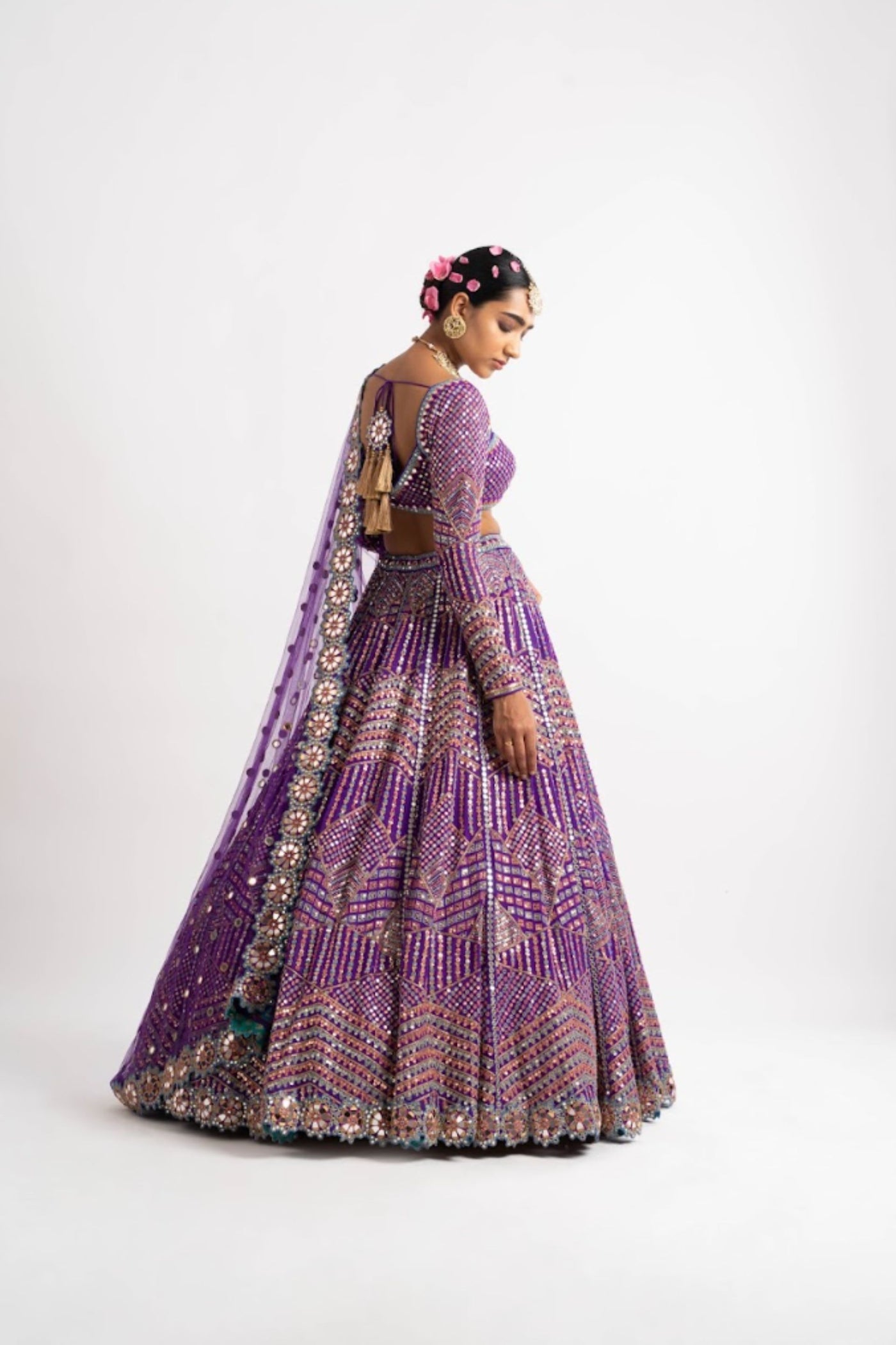 V Vani Vats Purple Heavy Multi Color Lehenga Set indian designer wear online shopping melange singapore
