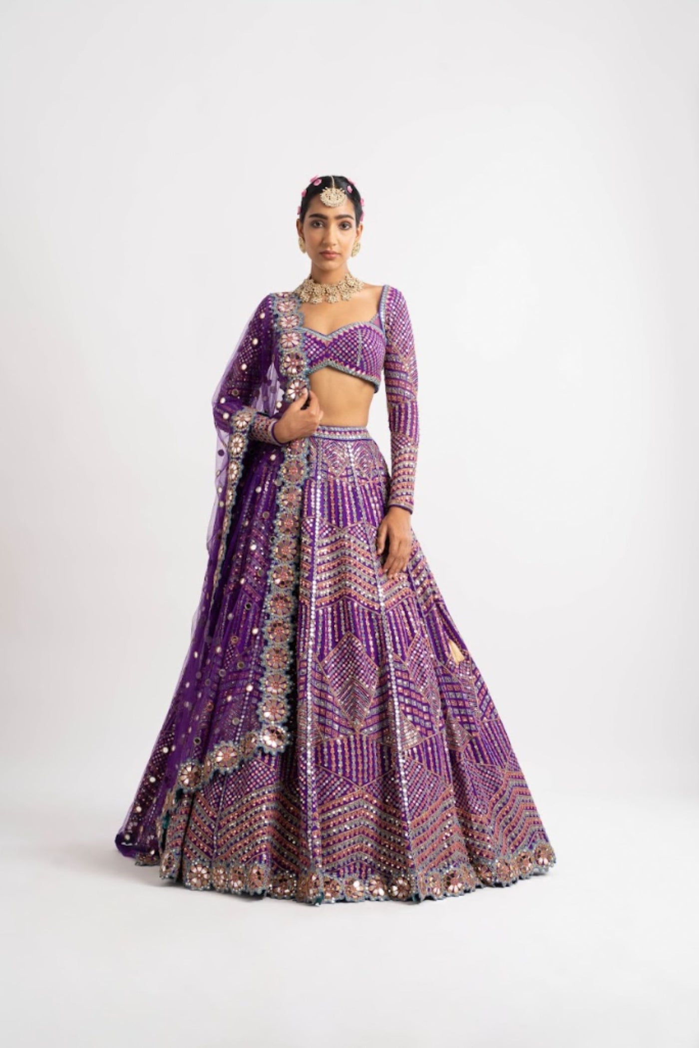 V Vani Vats Purple Heavy Multi Color Lehenga Set indian designer wear online shopping melange singapore