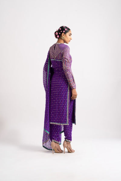 V Vani Vats Purple Multi Embroidery Round Neck Kurta Set indian designer wear online shopping melange singapore