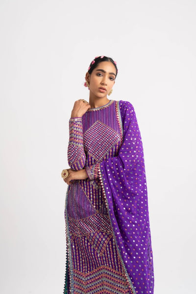 V Vani Vats Purple Multi Embroidery Round Neck Kurta Set indian designer wear online shopping melange singapore