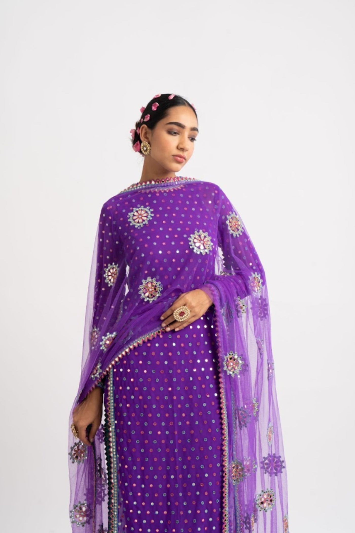 V Vani Vats Purple Multi Polka Pant Kurta Set indian designer wear online shopping melange singapore