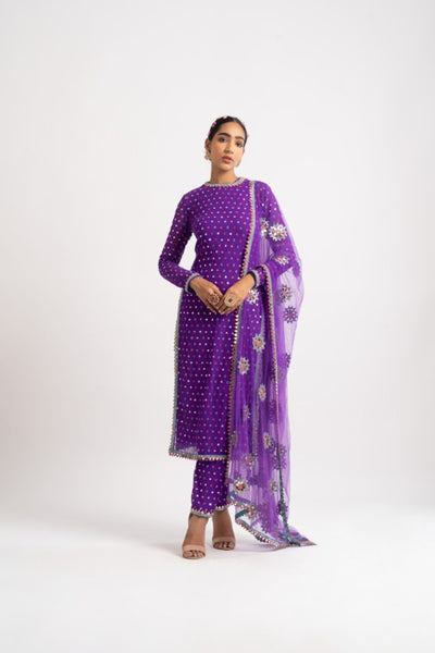 V Vani Vats Purple Multi Polka Pant Kurta Set indian designer wear online shopping melange singapore