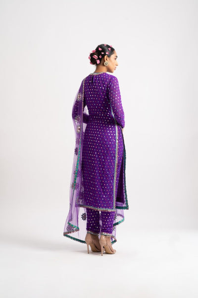 V Vani Vats Purple Multi Polka Pant Kurta Set indian designer wear online shopping melange singapore