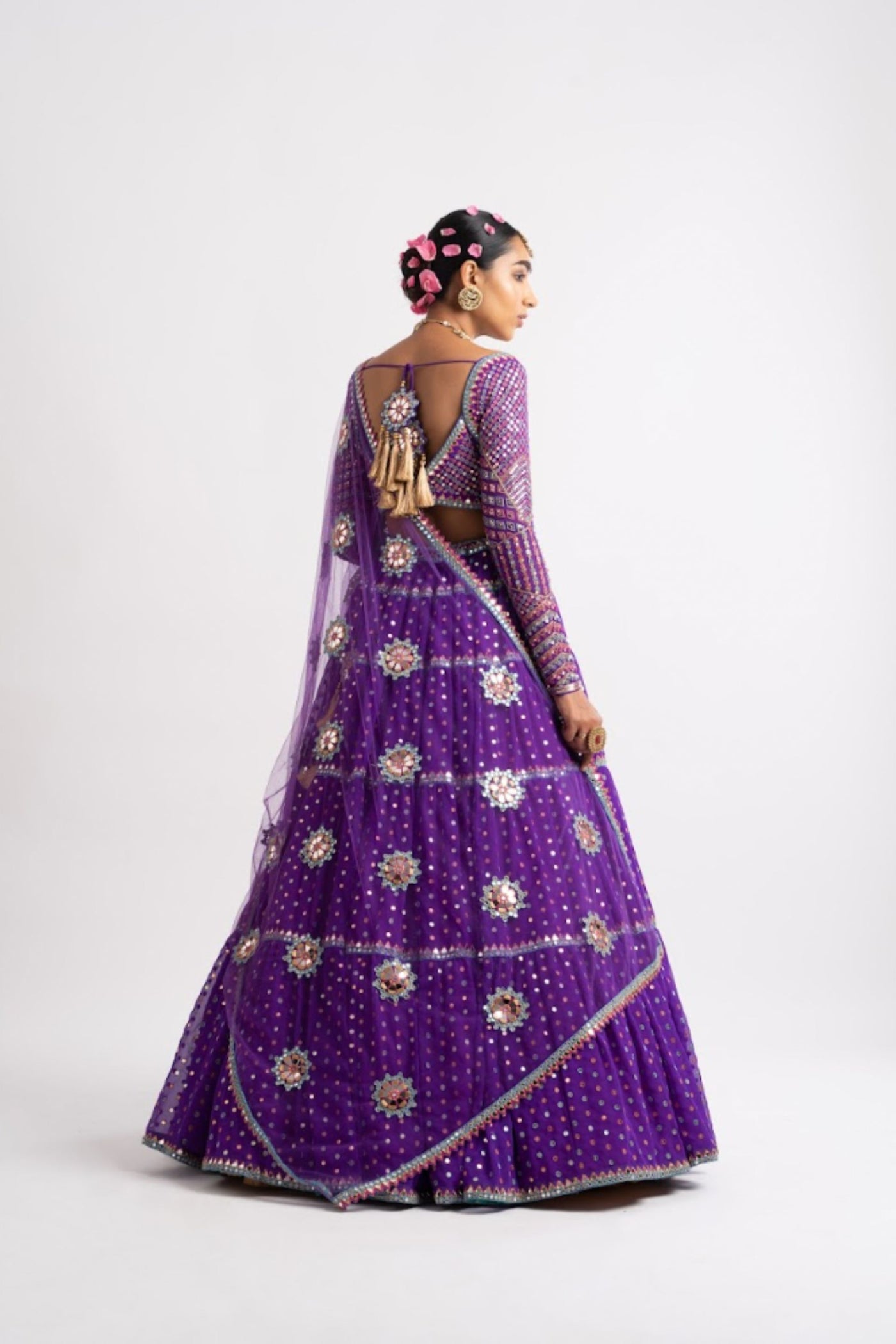 V Vani Vats Purple Multi Tier Multi Color Lehenga Set indian designer wear online shopping melange singapore