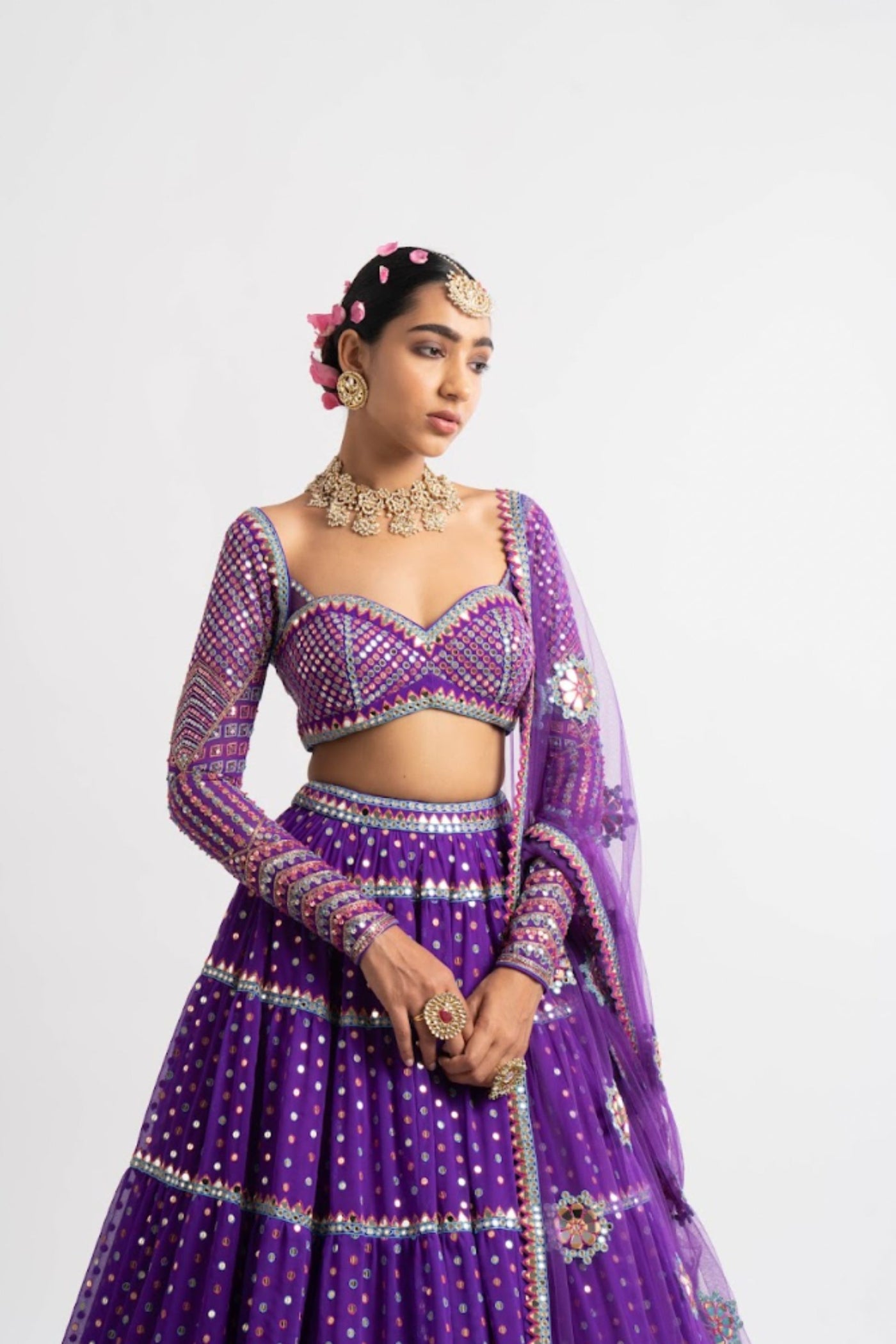 V Vani Vats Purple Multi Tier Multi Color Lehenga Set indian designer wear online shopping melange singapore