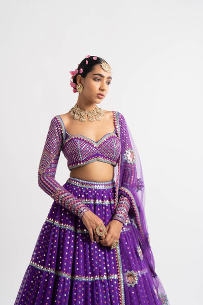 V Vani Vats Purple Multi Tier Multi Color Lehenga Set indian designer wear online shopping melange singapore