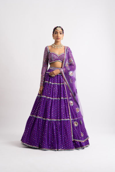 V Vani Vats Purple Multi Tier Multi Color Lehenga Set indian designer wear online shopping melange singapore