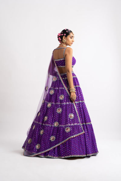 V Vani Vats Purple Noodle Strap Multi Tier Lehenga Set indian designer wear online shopping melange singapore