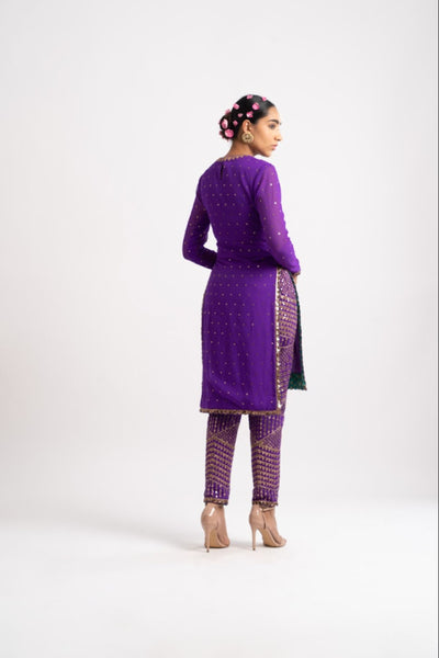 V Vani Vats Purple Round Neck Multi Geo Pant Kurta Set indian designer wear online shopping melange singapore
